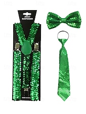 abordables Accesorios-Conjunto de tirantes y corbata de poliéster con lentejuelas para hombre, diseño de corbata con cremallera, varios colores, perfecto para el Día de San Patricio y celebraciones de carnaval.