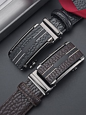 economico Matrimonio ACC-cintura da uomo in similpelle, fibbia automatica con finitura testurizzata, stile classico formale, colori nero e caffè, per matrimoni, abbigliamento da lavoro e abiti casual eleganti