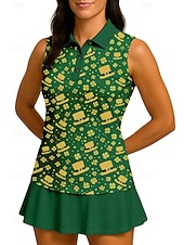 זול חולצת נשים-סיינט פטריק בגדי ריקוד נשים Apila חולצת ספורט חולצת POLO Rövid felső חולצת טניס ללא שרוולים פרחוני כפתורים UPF50+ עמידות UV גמישות גבוהה פתילת לחות נושם כדור עף טניס גולף קולר צווארון מתקפל