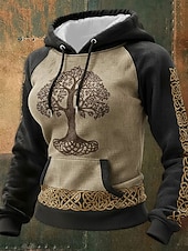 billiga Viking-toppar-Dam Pullover Hoodie Sweatshirt Grafisk Geometrisk Ledigt Långärmad Huva Vanliga toppar Ledigt Vardag Sport Svart Khaki grön Beige Vår Höst