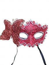 billiga Tillbehör-Damernas Lila Spetssmetande Fjärilsmaske Mardi Gras Mask med Blomdetaljer - Elegant Venetiansk Karneval Kostymtillbehör för Fester  Bollar