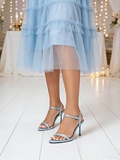 economico Damigella d&amp;#39;onore-sandali da donna con tacco a gattino in raso azzurro chiaro - eleganti scarpe da damigella d'onore in stile city-chic per matrimoni urbani moderni