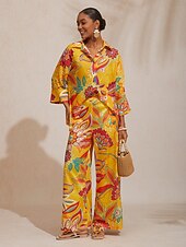 preiswerte Damenhosen-Seidene Boho-Hose mit Paisley-Muster und weitem Bein