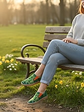  Slip-on-skor för dam i St. Patrick's Day-stil – gröna, klövertryckta, avslappnade skor med bekväm sula, snygga och roliga skor för fester, festivaler och vardagsbruk