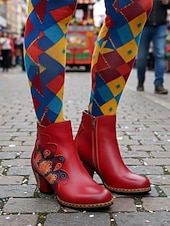 Χαμηλού Κόστους Γυναικεία παπούτσια-Γυναικεία Καρναβαλικά Μπότες Μπλέ Mardi Gras με Μπλοκ Τακούνι - Ποιότητα Δερμάτινη δέρμα Κεντημένο Vintage Λαογραφικό Στυλ Υποστηρικτικά Τακούνια για Παρελάσεις Κοστούμια Καθημερινή Χρήση και