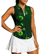 cheap Women's Shirt-St. Patrick Women's Floral Clover Tops Sport Shirt Golf Polo Shirt Tank Top Sleeveless Zipper Floral UPF50+ UV Resistant High Elasticity Moisture Wicking Breathable Volleyball Tennis Golf Collar