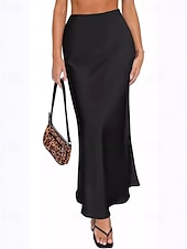 abordables Faldas Formales-Mujer Elegante Moda Maxi Alta cintura Faldas Plano Frunce Rígido Diario Calle Negro Champaña Verde Ejército Verde Trébol Verano