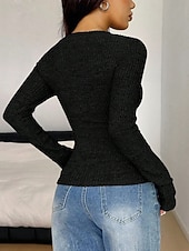 economico T-shirt semplice-Per donna Blusa Pizzo Patchwork Bottoni Tinta unica Elegante Moda Sexy Manica Lunga Scollo a V Top Regolari Quotidiano Uscire Weekend Nero Grigio chiaro Autunno