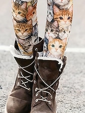 tanie -Damskie Getry Przytulne legginsy Urlop Codzienny Pełna długość Wysoka talia Graficzny Kot Drukowanie Komfort Wygodny Wysoka elastyczność Codzienny Urlop Święto Khaki Wiosna Jesień Opinający / a