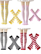 זול אביזרים-גרבי יום פטריק הקדוש לנשים &amp;סט מחממי ידיים, 4 חלקים ירוק &amp;גרביים שחורות מפוספסות עד הברך עם כפפות תואמות ללא אצבעות, אביזרי תחפושת מהנים לפסטיבל אירי לנשים &amp;בני נוער, מושלם עבור