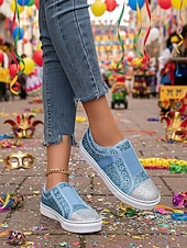 levne Dámská obuv-Dámské fialové třpytivé slip-on tenisky na Mardi Gras – Třpytivé boty pro hudební festivaly karnevalové párty a výrazné pouliční oblečení