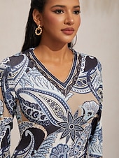 お買い得  バケーションドレス-抽象的なペイズリー柄ニットストレッチフィットマキシドレス