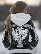 お買い得  バイキングのトップ-女性用 プルオーバー フーディー スウェットシャツ プリント フロントポケット グラフィック ヴィンテージ カジュアル ボヘミアン 長袖 フード付き レギュラートップス カジュアル ストリート 日常着 ブルー ブラック 春 秋 冬