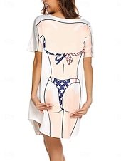 billiga Strandklänningar-Kvinnors Baddräktsklänning Semester Strandkläder Grafisk Flagga Rund Hals Lång Ärmar Baddräkter