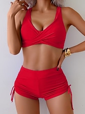 abordables Conjuntos de bikini-Bikini de mujer de 2 piezas bañador bragas delgadas espalda descubierta vacaciones playa ropa color sólido cuello en v sin mangas trajes de baño