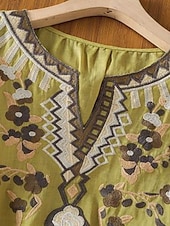 abordables Blusas Sencillas-Mujer Blusa Lino de algodón sintético Frunce Bordado Floral Elegante Casual Manga 3/4 Cuello Barco Tops regulares Diario Azul Piscina Blanco Rosa Morado Verde Trébol Verano Primavera