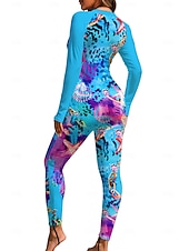 baratos Rash Guards de Uma Peça-Mulheres Normal Anti Atrito Proteção solar de corpo inteiro Roupa de banho Leopardo oceano Com sutiã embutido Zíper Frontal Proteção Solar UV Cobertura Total UPF50+ Manga Longa Corpo Inteiro Roupa de