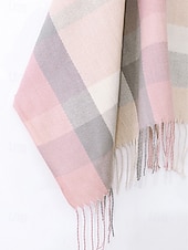 cheap Women's Scarves-Women's Faux Wool Polyester Scarf, Plaid Design, Multiple Colors, Perfect for Winter and Casual Wear