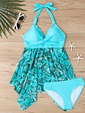 abordables Tankinis-Tankini pour femmes 2 pièces maillot de bain léopard culotte taille haute contrôle du ventre dos nu vacances plage floral en V sans manches