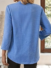 economico Camicie di Lusso-Per donna Camicie di cotone e lino Top estivi Blusa Top Eleganti Arricciato Patchwork Tasca Tinta unica Semplice Elegante Vintage Signore Manica 3/4 Colletto a Camicia Top Regolari Quotidiano Lavoro