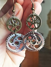 levne Příslušenství-Ženské Mardi Gras Antiquované Slitinové Ozubené Kolo a Klíč Visací Náušnice - Vícebarevný industriální doplněk pro karneval a tematické párty