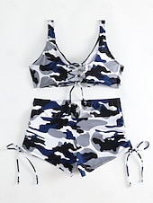 お買い得  ビキニセット-ウィメンズビキニ 2ピース水着 レオパード ショーツ スリム バックレス バケーション ビーチウェア カモ Vネック ノースリーブ 水着