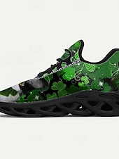  Sneakers da uomo a tema San Patrizio: grafica verde con trifoglio e gatto, comode, perfette per feste di San Patrizio ed eventi divertenti