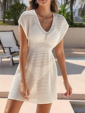 economico Abiti da spiaggia-Costume da Bagno Copertura per Donna Vestito Cut Out Maglia Abbigliamento da Spiaggia in Vacanza Colore Solido V Collo Senza Maniche Costumi da Bagno