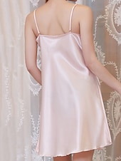 tanie Jednoczęściowe piżamy (kombinezony) damskie-Damskie Koszula nocna Codzienny Miękkie Satynowe Czyste kolory Koronka Odkryte plecy Sukienka Codzienny Dom Łóżko Bez rękawów Paski Błękit jeziora Czarny Biały Rumiany róż Czerwony Lato Luźna