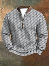 economico Felpe 3D da uomo-Per uomo Maglia Felpa con zip corta Nero Marrone Grigio Mezza zip Blocco di colori A coste Testurizzato Trama a maglia Quotidiano Sport &amp; Outdoor Ferie Poliestere Streetwear Casual Primavera &amp; Autunno