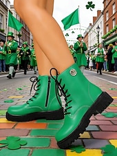 cheap Women's Shoes-Women's Green Lace-up Boots with St. Patrick's Day Vibe – Stylish Durable Boots with Sturdy Soles, Ideal for Parades, Outdoor St. Patrick's Day Celebrations and Festive Adventures