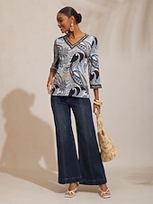 levne tričko umění a designu-Vysoce strečový pletený top s abstraktním paisley vzorem