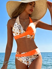 abordables Conjuntos de bikini-Bañador de bikini de 2 piezas para mujer atrevido moda gráfico floral sin mangas