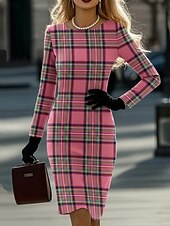 Χαμηλού Κόστους Ριγέ και γεωμετρικό φόρεμα-Γυναικεία Μίνι φόρεμα Κοντομάνικο φόρεμα Καθημερινό Ημιεπίσημα φορέματα Καθημερινά Γραφείο Κανονικό Γεωμετρικό Κυνηγόσκυλο Μακρυμάνικο Στρογγυλή Ψηλή Λαιμόκοψη