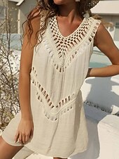 cheap Beach Dresses-Women's Swimwear Cover Up Swim Dress Dress Swimsuit Cut Out Vacation Beach Wear Solid Color V Neck Sleeveless Bathing Suits