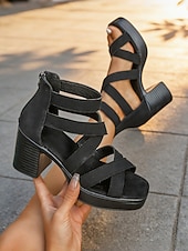 preiswerte Frauen-Schwarze, klobige Plateau-Sandalen für Damen – bequeme Reiseschuhe mit hohem Blockabsatz für Sommerurlaube in Städten, Resort-Looks und Stadtbummel