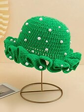 abordables Accesorios-Gorro de punto con trébol y perlas para mujer, varios colores, perfecto para el Día de San Patricio, Carnaval y uso diario.