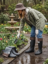 cheap Fashion Boots-Women's Foldable Green Rain Boots - Waterproof, Adjustable Cuff Garden Boots with Non-Slip Sole | Practical Casual Style for Gardening, Yard Work, Outdoor Errands &amp; Rainy-Day Walks
