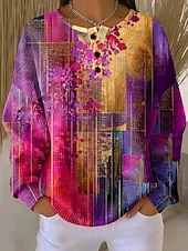 cheap Humor&amp;Quotes Hoodies-Women's Pullover Sweatshirt Buttons Print Floral Graphic Vintage Casual Long Sleeve Crew Neck Regular Tops Casual Street Dailywear Blue Yellow Pink Purple Spring Fall Winter