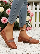 economico Slip-ons e mocassini da donna-Mocassini casual cammello da donna – Loafers slip-on in ecopelle con cinturino in strass perfetti per un abbigliamento quotidiano comodo passeggiate ufficio guida e outfit casual