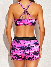 economico Tankini-Costume da bagno a tre pezzi da donna tankini con pantaloni controllo pancia vita alta slim schiena scoperta vacanza mare con grafica floreale scollatura a U senza maniche