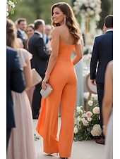 ieftine Salopetele mamei-Salopeta Lungime Podea Salopetă Rochie Mama Miresei Fără manșon Fără Bretele Elegant Simplu Oficial Invitat la nunta Adunare Familială întinde șifon cu Pliuri Mărgele Volane
