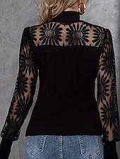 tanie Koronkowe topy-Damskie Bluzka Bluzki koronkowe Koronka Niejednolita całość Równina Zabytkowe Elegancki Długi rękaw Wysoki Zwykłe topy Codzienny Święto Wyjściowe Czarny Lato Jesień