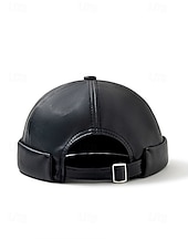 levne Pánské klobouky-Pánská čepice beanie z umělé kůže, stylový vintage design, dostupná v několika barvách pro běžné nošení i v zimě