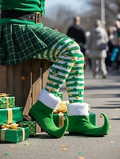  Zapatos de elfo para mujer del Día de San Patricio con diseño verde y detalle de campana: calzado festivo divertido para desfiles, festivales y fiestas de disfraces.