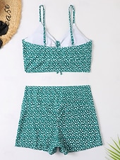 economico Tankini-Tankini 2 Pezzi Costume da Bagno per Donna Arricciato Shorts Controllo Pancia Vita Alta Slim Schiena Nuda Abbigliamento da Spiaggia in Vacanza Grafica Floreale V Collo Senza Maniche Costumi da Bagno