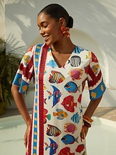 economico Abiti floreali-Femminile Abito al ginocchio Rosso Manica Corta Mezza Manica Mezze maniche Astratto Stampa animal Floreale Estate Primavera Primavera &amp; Estate Scollo a V Scollo a V profondo Vacanza Dichiarazione