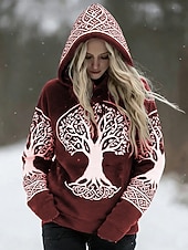 economico Arte &amp; Design Tops-Per donna Felpa con cappuccio Patchwork Stampato Tasca Frontale Grafico Geometrico Vintage Casual Manica Lunga Con Cappuccio Top Regolari Casuale Streetwear Abbigliamento Quotidiano Blu blu navy