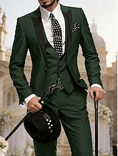 voordelige Heren Klassieke Blazers-Voor heren Blazer + vest + pantalon Blazer liiketoiminta Werk Feest Modieus Streetwear Herfst Winter Teryleen Kleurenblok Enkele rij knopen Blazer Wit Champagne Lichtgroen Blozend Roze