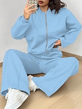 economico Set da due pezzi-Per donna Tuta Set di Pantaloni Bolero Top Manica Lunga Collo alla coreana Tinta unica Coulisse Moda Streetwear Casuale Quotidiano All'aperto Nero Rosa Azzurro cielo Primavera Vestibilità regolare